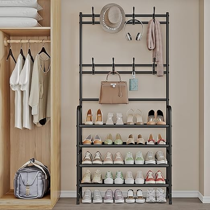 Modern Entryway Dustproof Shoes and Coat Rack with Hooks