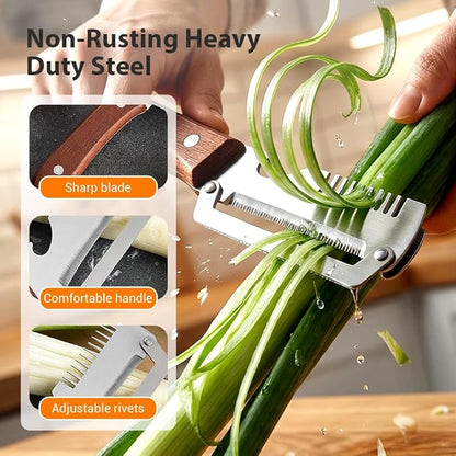 Multifunctional Vegetable Peeler for Kitchen, 2026 New 2 in 1 Stainless Steel Blade with Wooden Handle and Bottle Opener