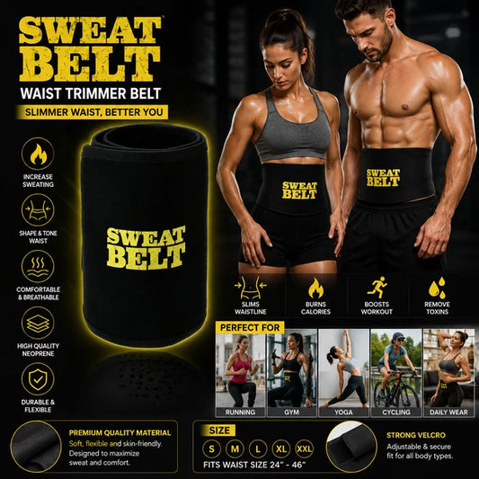 Sweat Belt For Men & Women | Waist Trimmer Belt | Tummy Control Sweat Belt | Adjustable Workout Belt | Gym & Fitness Waist Support